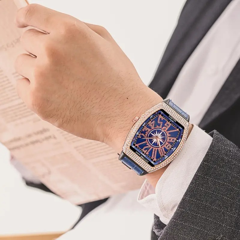 Remu Tech high-end temperament Men's watch, wine barrel shaped artistic design, simple and fashionable business quartz movement watch, suitable for wearing in various occasions, birthday/Valentine's Day gift