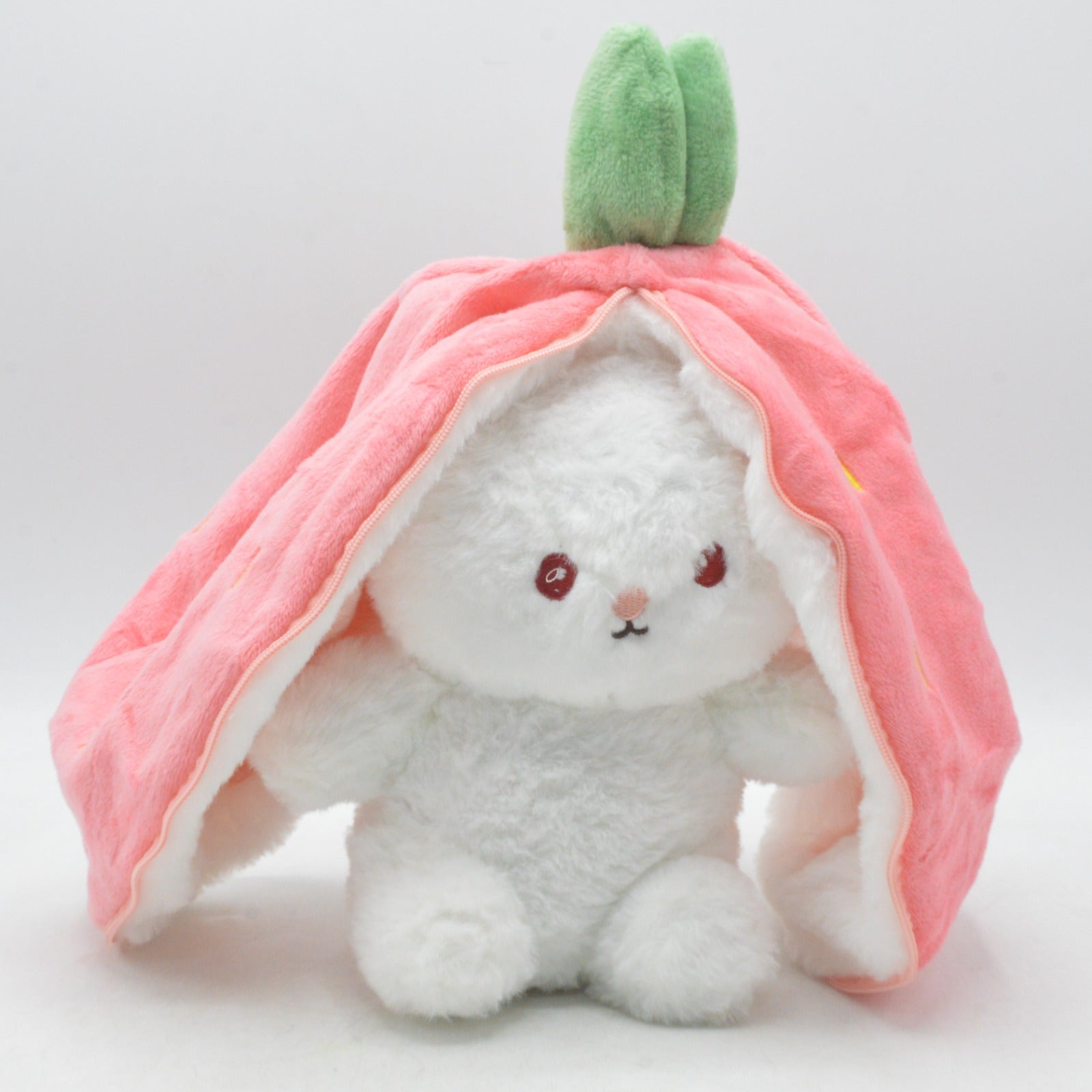 Bunny Stuffed Animal Plush Reversible Strawberry Bunny Plush Doll With Zipper Cute Room Decoration Toy For Kids Gift.