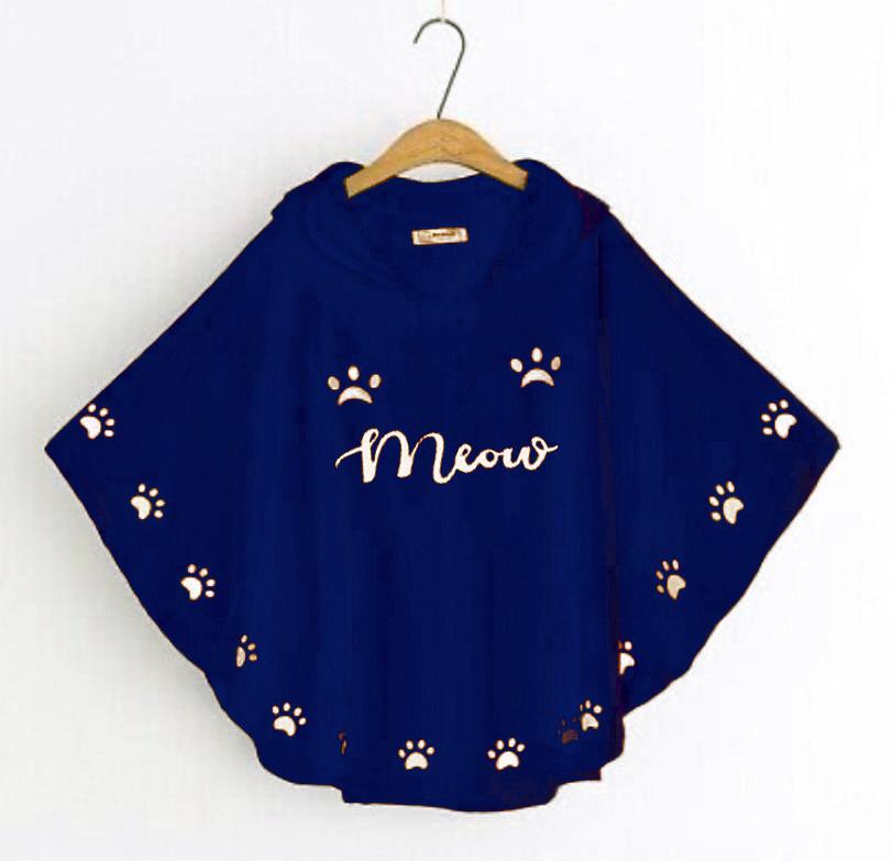 Round Style Meow Hooded Poncho For women Fabric Double Fleece