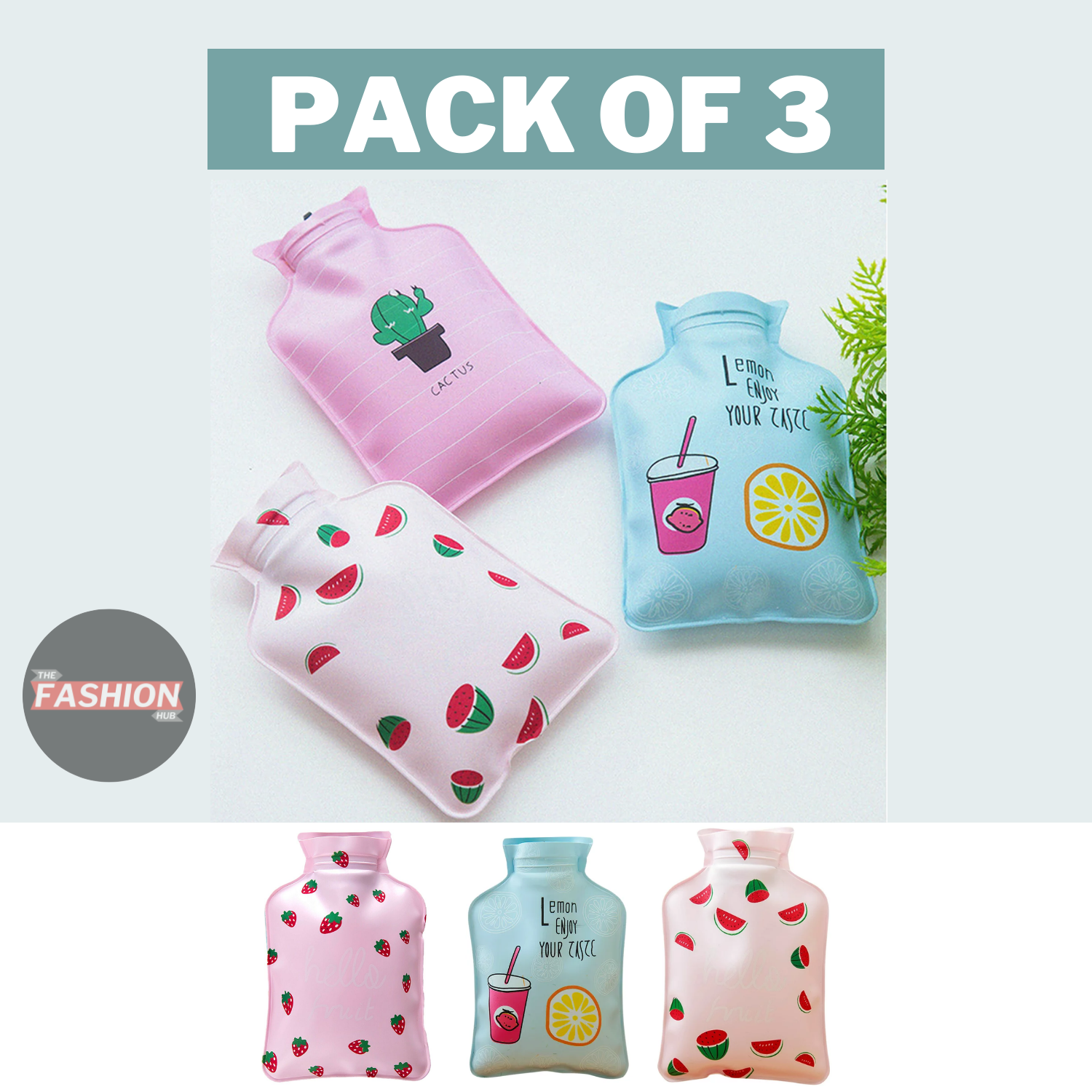 [PACK OF 3] Mini Small Cute Cartoon Hot Water Bottle Hot Water Warmer (small size) Portable Hand Warmer Water-filling Hot-water Bag Home Warming Product  | Mini Cute Hot Water Bottle Bag for Shoulder Hand Warmer Heat Pack Warm | 3pcs (random colour)