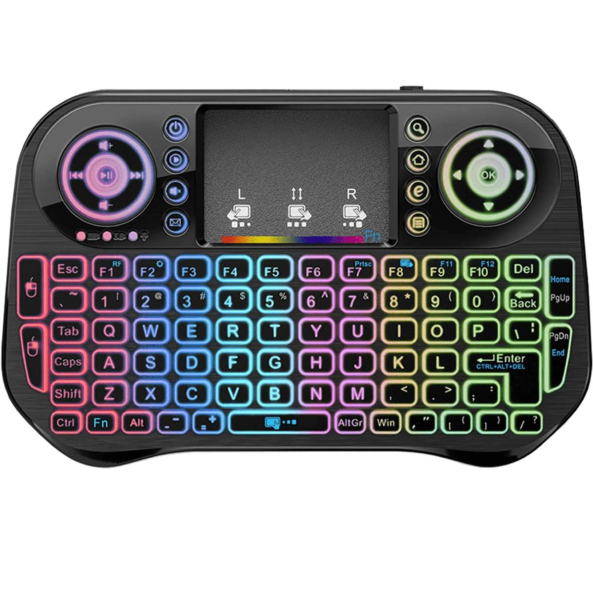 i10 Mini Wireless Bluetooth Air Mouse with Touchpad - 7 Color Backlit Light - 2.4GHz