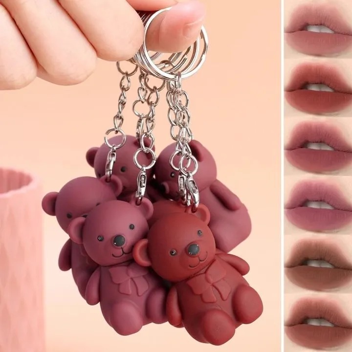 1Pc gloss Texture Lip Glaze Art Value Bear Paradise Velvet Lip Bear Keychain Lip Mud Lipstick Waterof Long Lasting Lip For Women & Girls