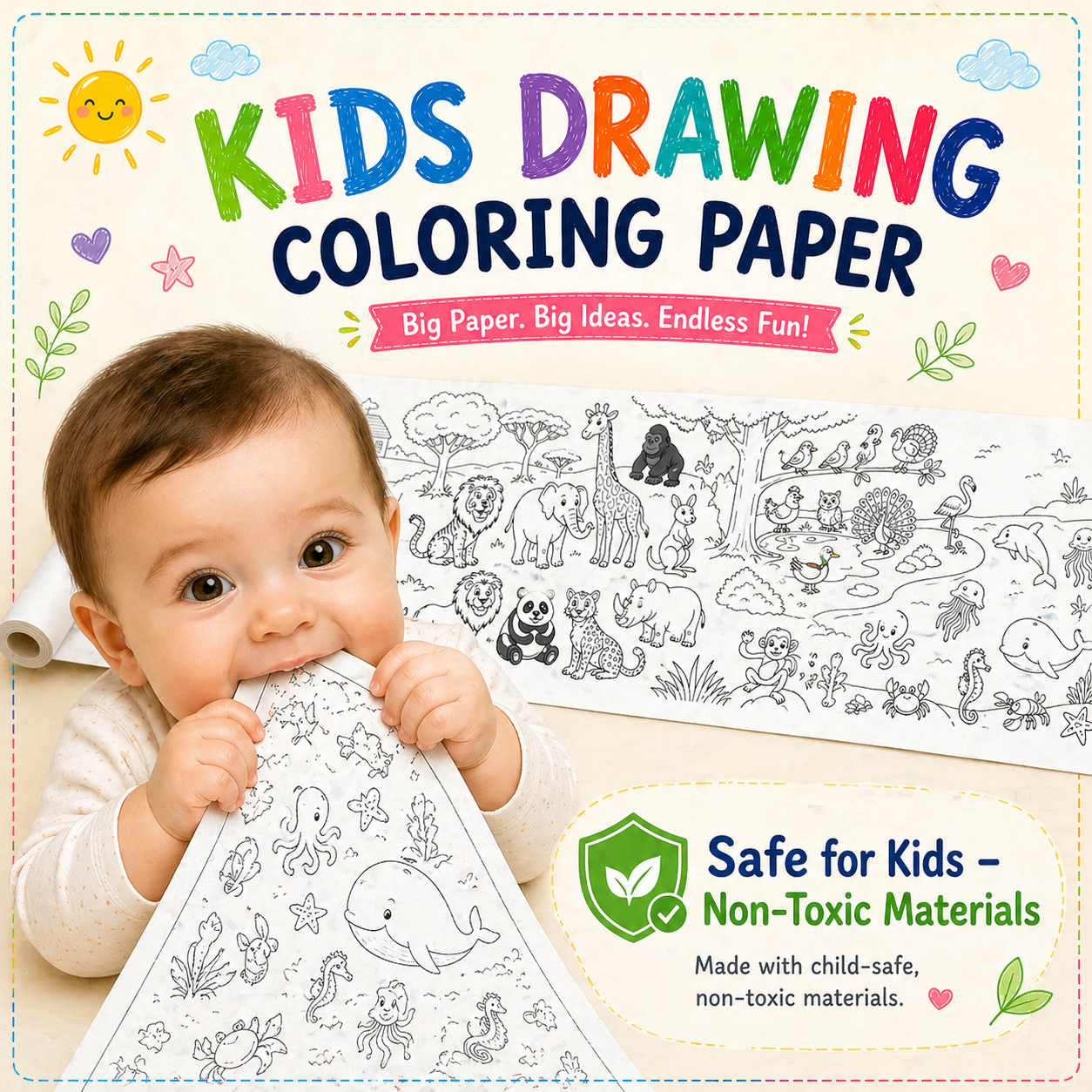 Kids Drawing Roll Coloring Paper 150x33CM Color Filling Graffiti Paper for Kids Wall Painting Paper Educational Toy