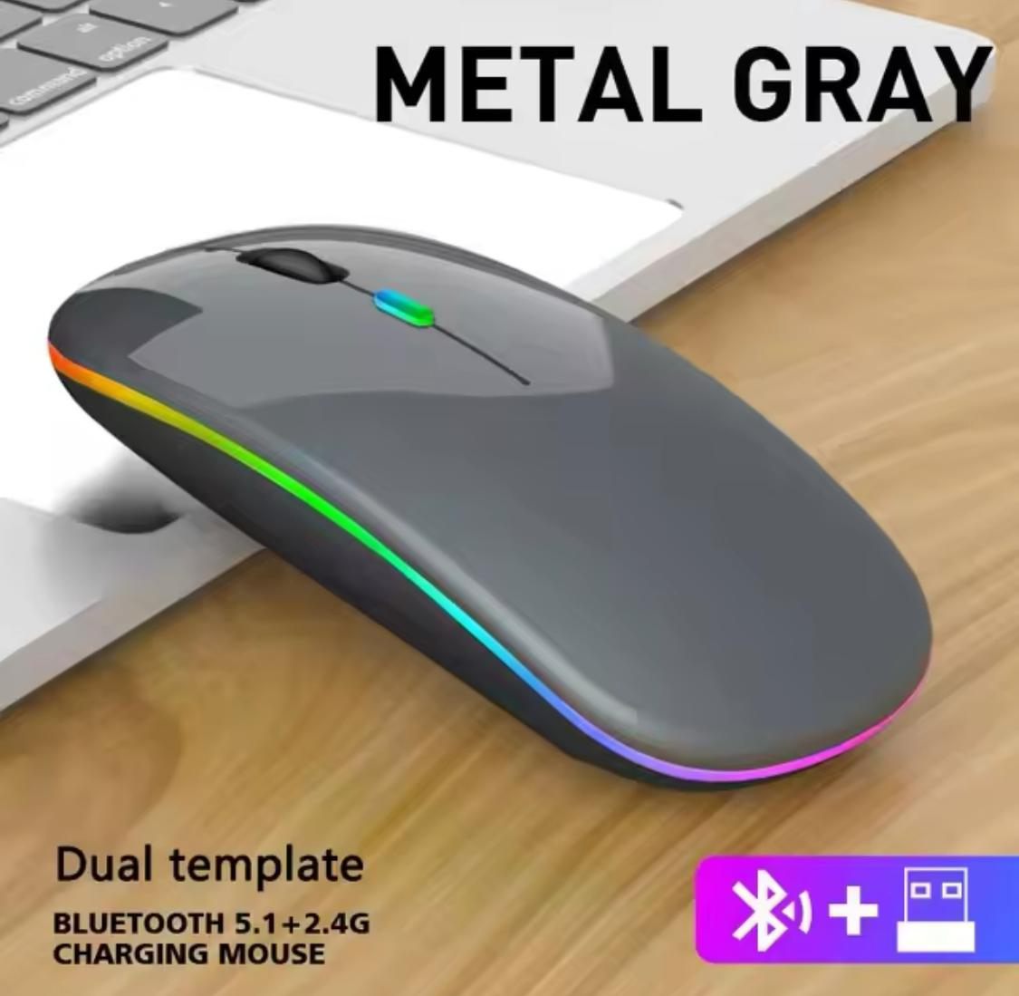 ENRG Ultra Slim Dual Mode 5.1 Bluetooth mouse Rechargeable Battery Gaming RGB USB Wireless Optical Mouse With Silent Clicks Black 2.4G Backlit Mice - Plug and Play