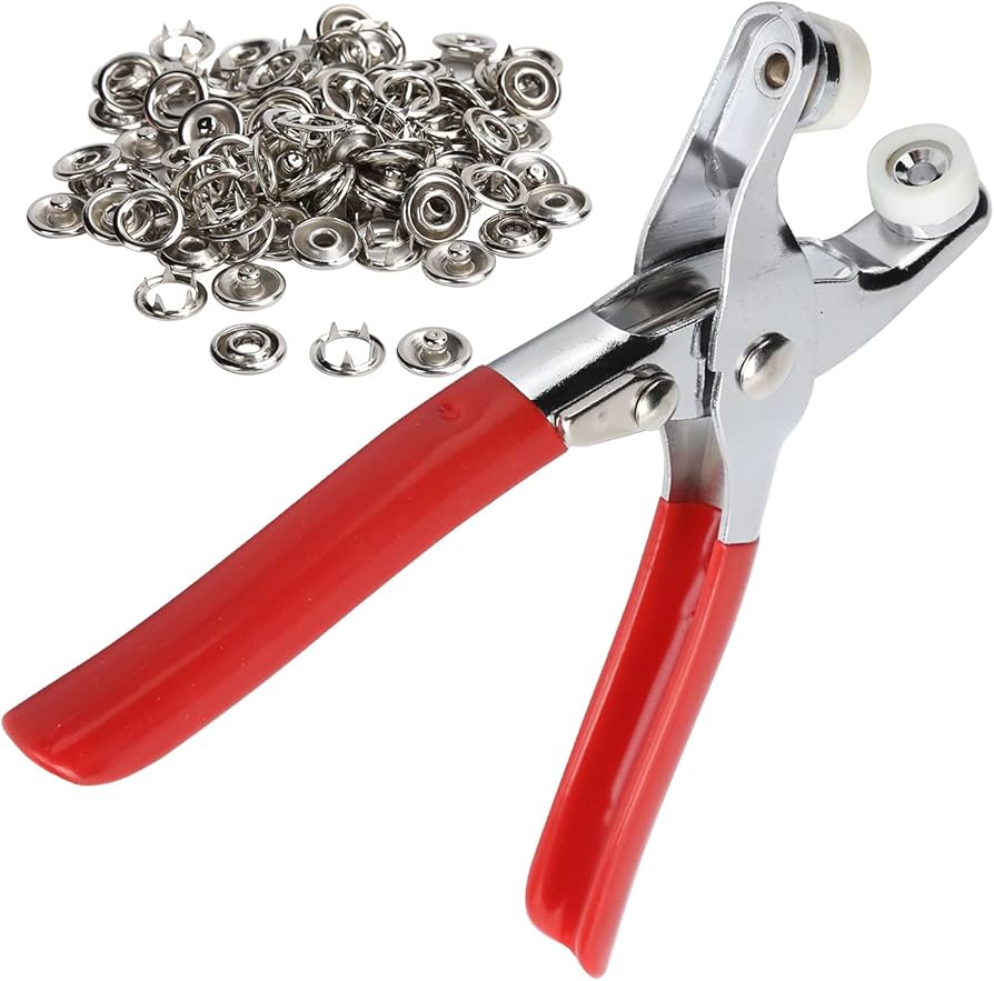 Tich button metal 50 pairs snap buttons press plier 9.5mm metal sets snap fasteners kit tool, metal swing prong ring buttons clip plier Diy button punch tool for baby clothes abaya ring metal button presser machine sewing tool