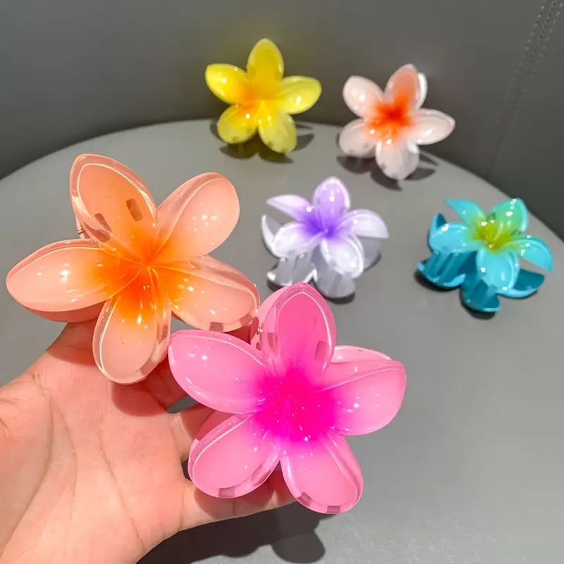 Flower Claw Clips - 6 Pc's Hair Clips for Girl | Women – Glossy Hair Catcher, Strong Grip Hair Clip for Thick & Thin Hair, Trendy Flower Hair Accessories for Daily & Party Wear