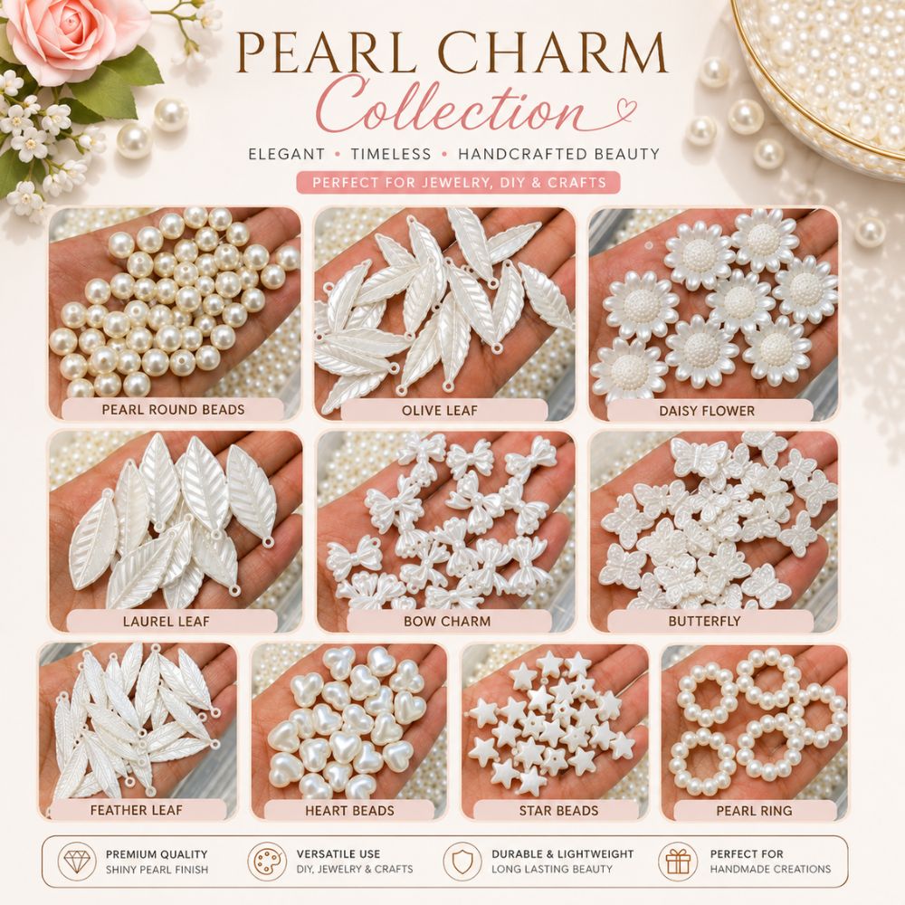 25/50/100/500 Pcs Pearl Style Shape Beads Pearl Flower Leaf Bow Heart Embroidery Pearl Beads Charms Arts and Craft Shaded Beads Pearl Off White Colors Jewellery Making Accessories Material Wholesale Bracelet Beads Pearl Beads By The Craft Corner