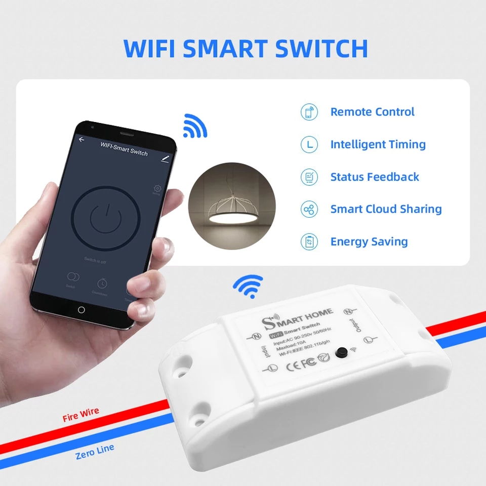 WiFi Smart Switch Universal Breaker Timer Wireless Remote Control Works ...