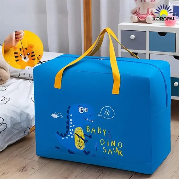 Women Handbags Luggage Foldable, Dino Storage Organizer Bag, Cartoon Pattern Double Zipper Quilt, Bedsheet, Blanket Storage Box