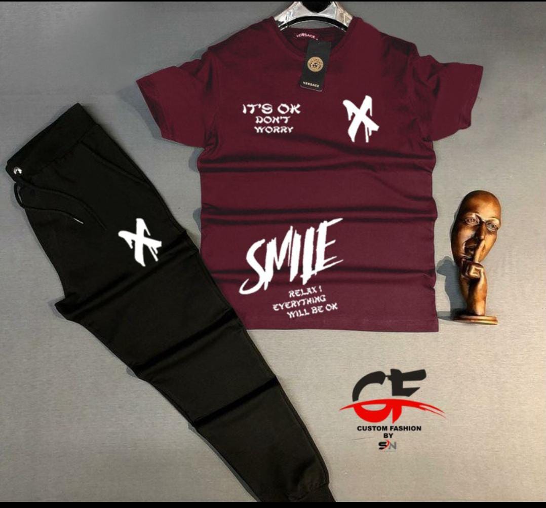 Trendy Fashion Tracksuit X Smile Printed T-shirt & Trouser Cotton Jersey Fabric Summer Ellegant Collection Gym Sport Outdoor Casual Wear suit tshirt For Men at Big Buy Clothing