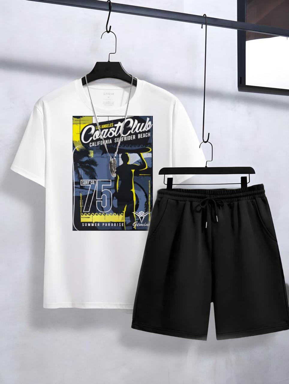 Tracksuit COAST CLUB BeachPrinted Cotton Fabric T-Shirt & Short for Summer Elegant Suits Gym Track Suit T shirts shorts Casual Wear for Men/Girls/Women
