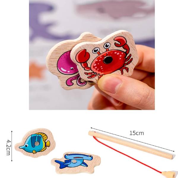 Simple Magnetic Wooden Fishing Toy Set for Kids