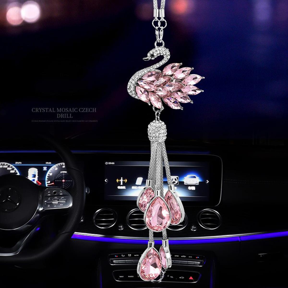 Bling Bling Diamond Car Hanging Accessories Crystal Swan Car Charms for  Rear View Mirror Accessories Interior Woman Decoration