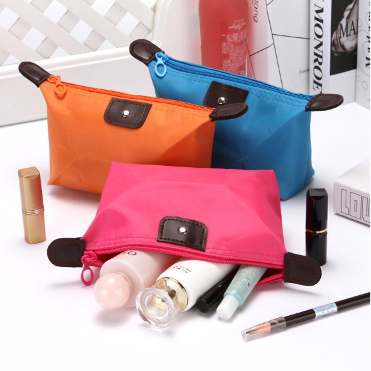 Mini Cosmetics Bag Makeup Pouch Travel Storage Bag Vanity Bag Waterproof Portable Wash Bag Multifunction Women Solid Color Makeup Bag Casual Pencil Case Toiletry Storage Bag