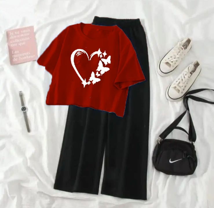 Crop Top Suits For Women High Quality Tshirt And Black Plazo