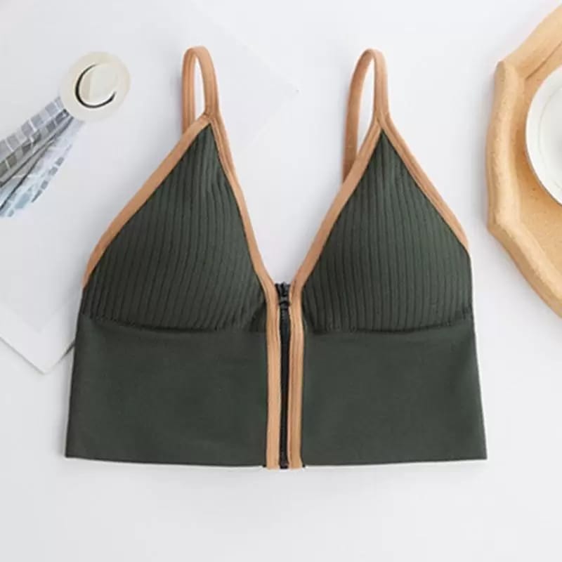Women Seamless Sport Crop Top Underwear Front Zipper Removable Padded Bra