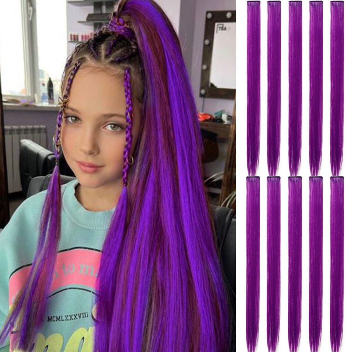 Purple Single Clip Hair Extension For Girls