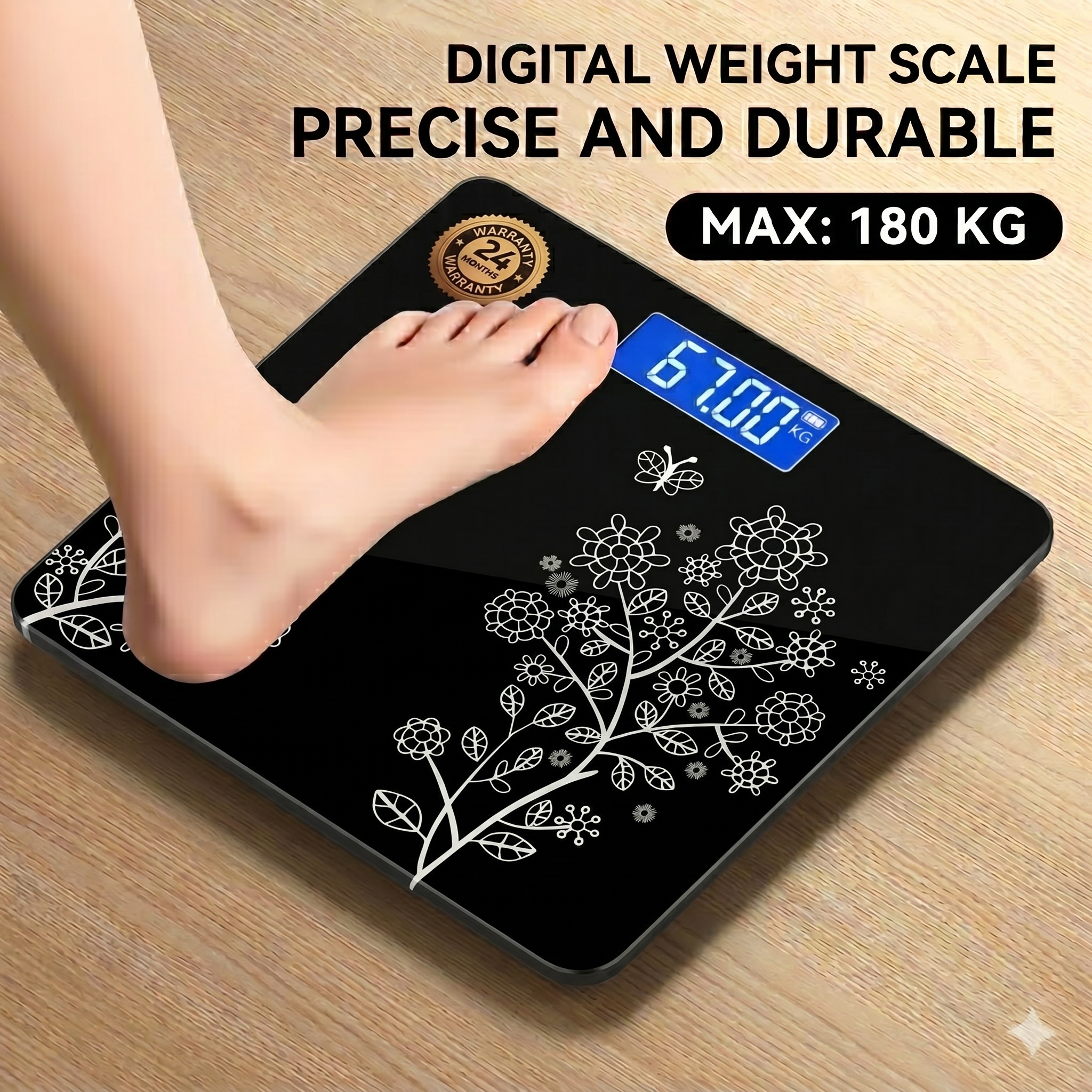 Tempered Glass Electronic Digital Body Weight Scale, Bathroom Scale 180 KG with LCD Display Weight Machine