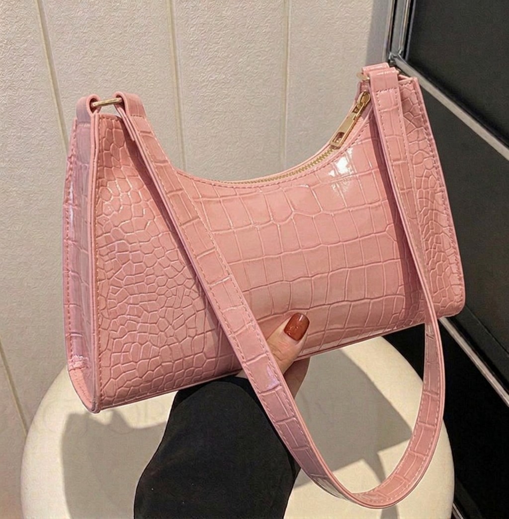 Premium Crocodile Pattern Shoulder Bag For Women - Fashion PU Leather Crocodile Texture Underarm Crescent Handbag - Elegant Girls Crocodile Print Small Shoulder Purse