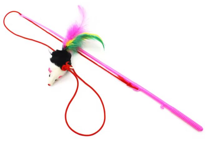 Pet Cat Teaser Cute Mouse Shape Feather Bell Stick Fishing Rod Interactive Toy Stick for Cats