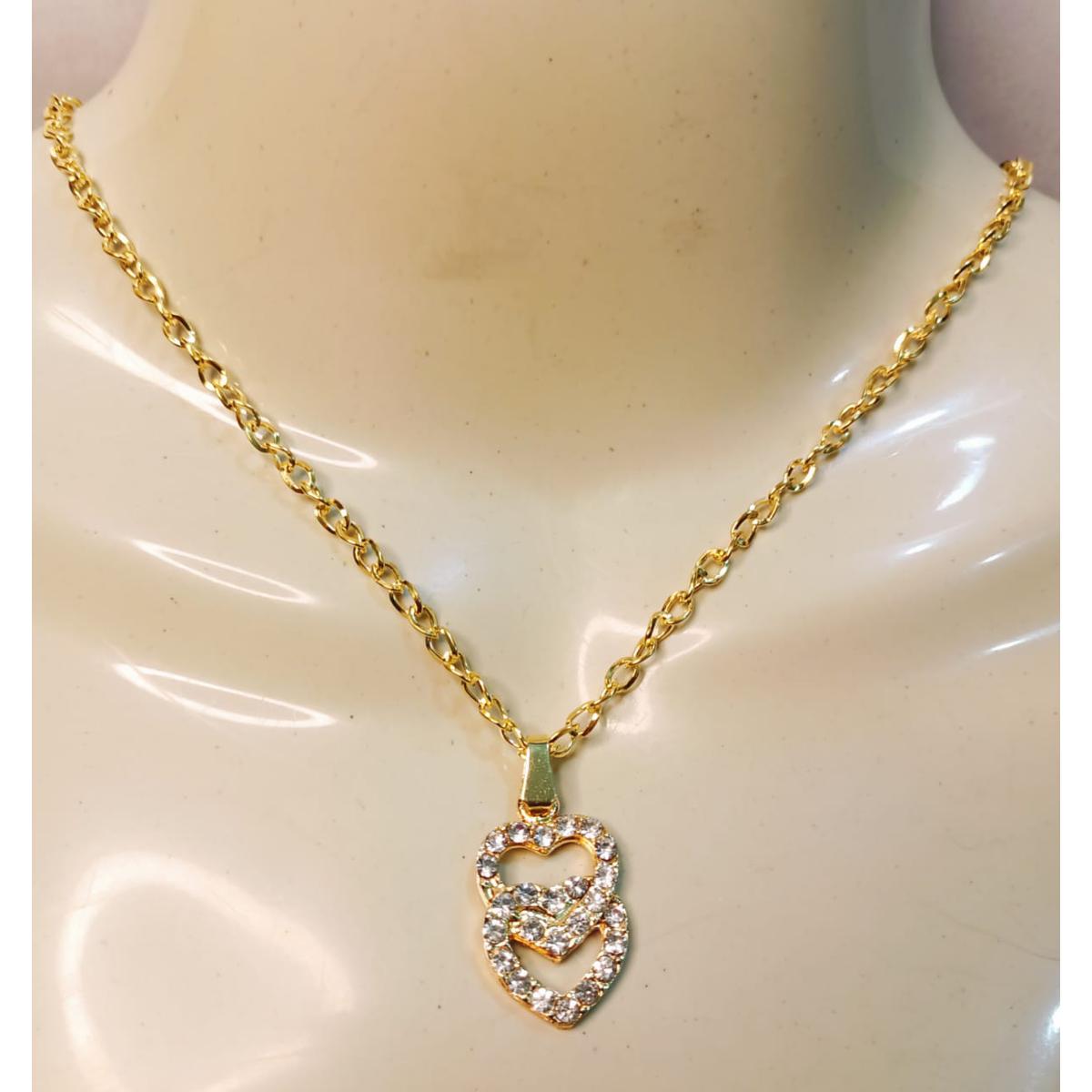 Alloy Golden Chain with Double Heart Locket / Necklace Specially Gift for Girls / women / men