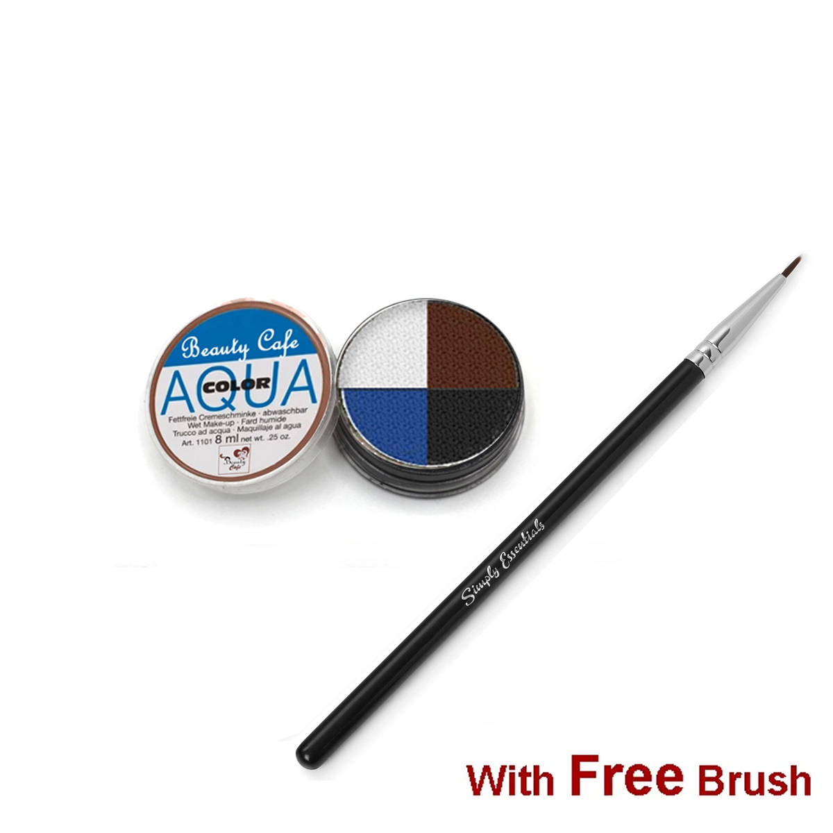 Combo Deal 6 Pcs Set - 4 Color Matte Aqua Cake Eyeliner With  Free Liner 1 Lip Brush Blackhead Remover Pin Acne Pimple Black Head Removal Black Blue White Brown Water Activated Cosmetic Wet Dry Cack Eyebrow Brushes Aquacolor Makeup Deal Eye Brow Make Up