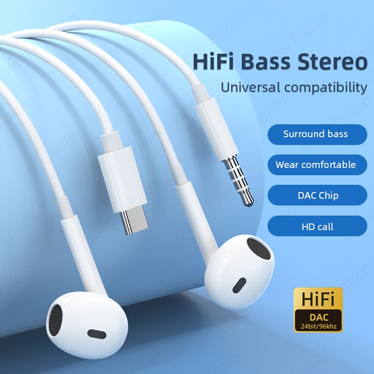 Type C Wired Earphones with Microphone Heavy Bass In Ear Headphones for Android Devices
