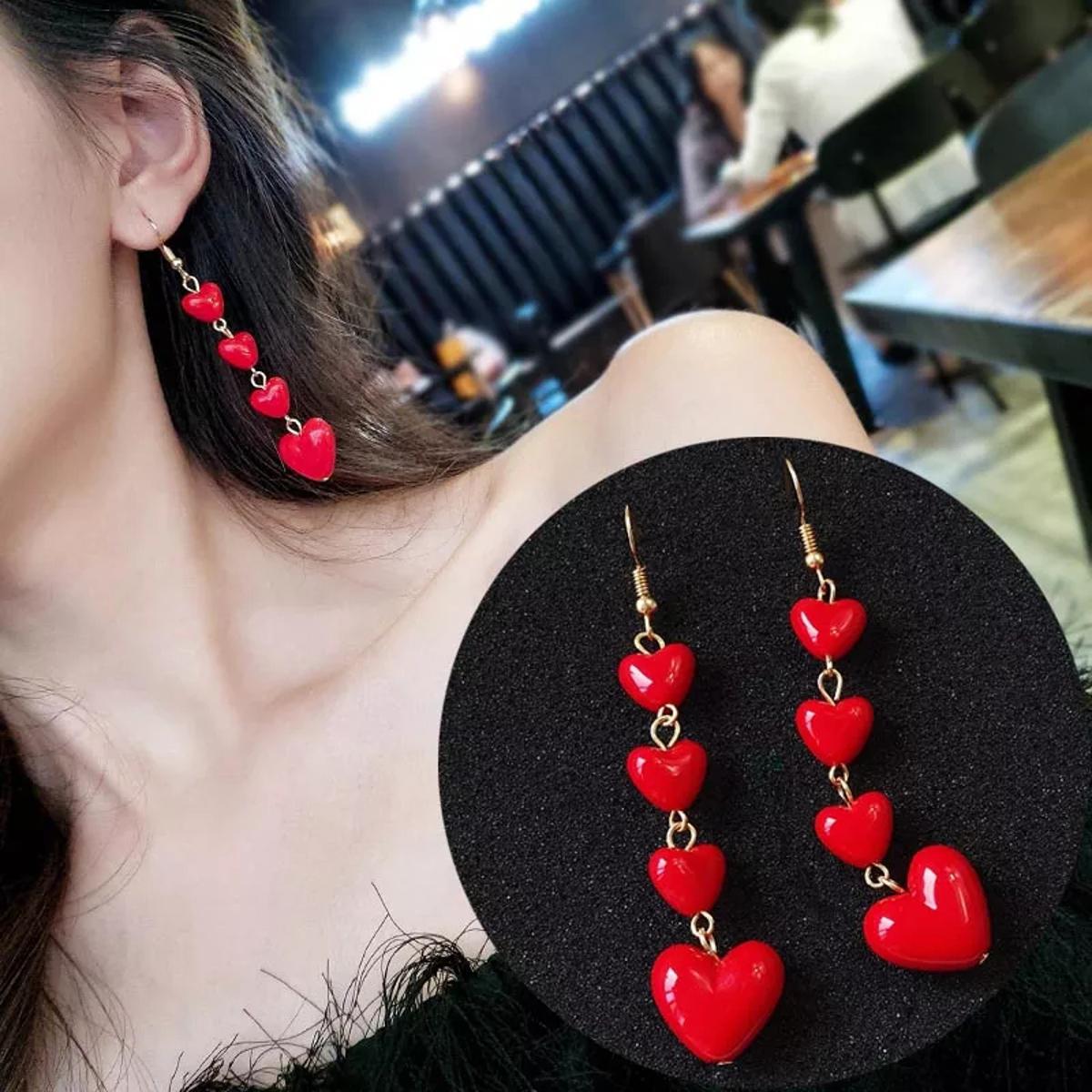 New Korean Style Lovely Heart Pendant Long Tassel Earrings Red Peach Heart Drop Earrings For Women Girls Best Gift