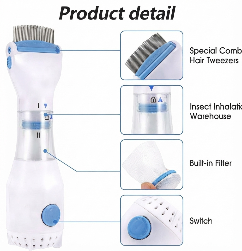 V Comb, Anti Lice Electric Comb, Head Lice Machine with Filters, Lice Removal Machine, Anti Lice Machine with Steel Comb, Rechargeable Anti Lice Comb with 4 Filters, Lice Egg Removal Machine V Comb Electronic Head Lice Removal Machine Anti Lice Machine
