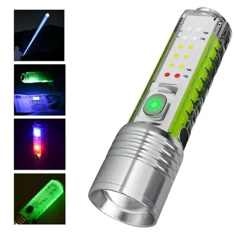 Multifunctional High Power Zoomable Flashlight Torches LED Super Bright Rechargeable High Lumens Long Range Flash Light 8 Modes Tactical Flashlight with Fluorescent Shell, Portable Hand Torch for Emergencies, Camping, Hiking