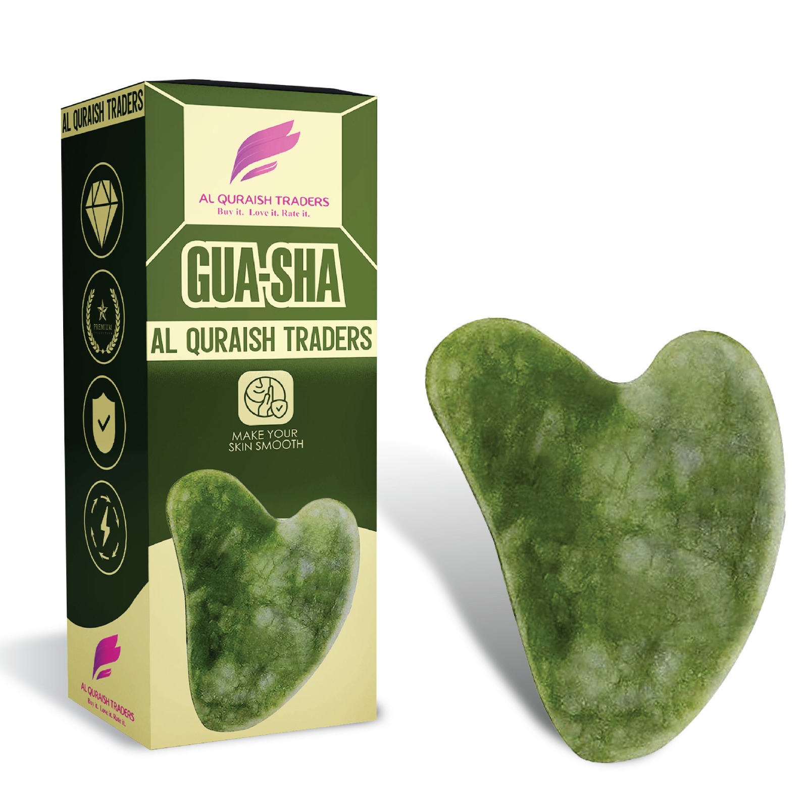 Al Quraish Traders - Anti-aging Natural Stone Jade Gua Sha Heart Shape Scrapper For Face Massage Slimming Facial Relaxation And Face Lift