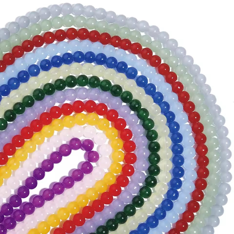 100pcs 8mm Glass Imitation Jade Bead Color Round Bead Handmade DIY Bracelet Necklace Jewelry Making Loose Bead Material without storage box _ KS