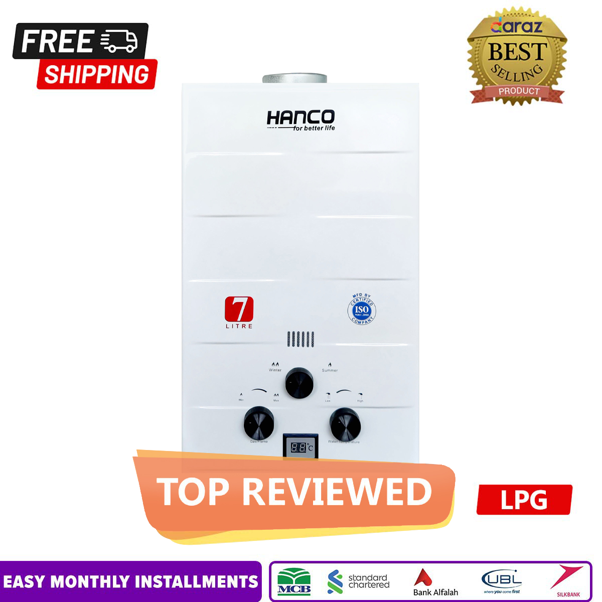 Hanco 7 Litre Instant Water Heater Imported - Natural Gas or LPG Geyser