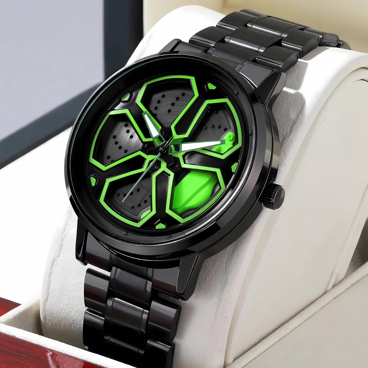 Luxury Rotating Wheel Dial Watch for Men New Fashion Stainless Steel Car Wheel Dial Watch for Boys Premium Quality Watch for Gents Elegant Watch for Gift