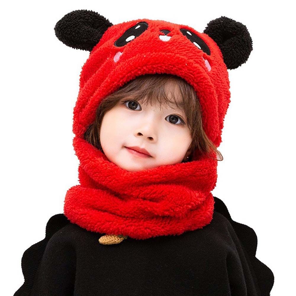 Boys And Girls Adorable Winter Baby Cap Velvet Cartoon Panda &Amp; Rabbit Hat With Warm Neck Collar