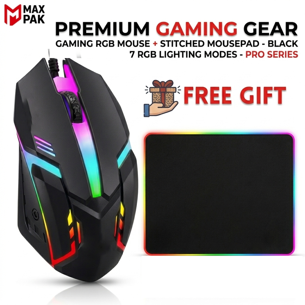 Rgb Gaming Mouse USB Mousepad Light Breathing Colours Red Medium Size Sides Stitched Wired Fast Charging