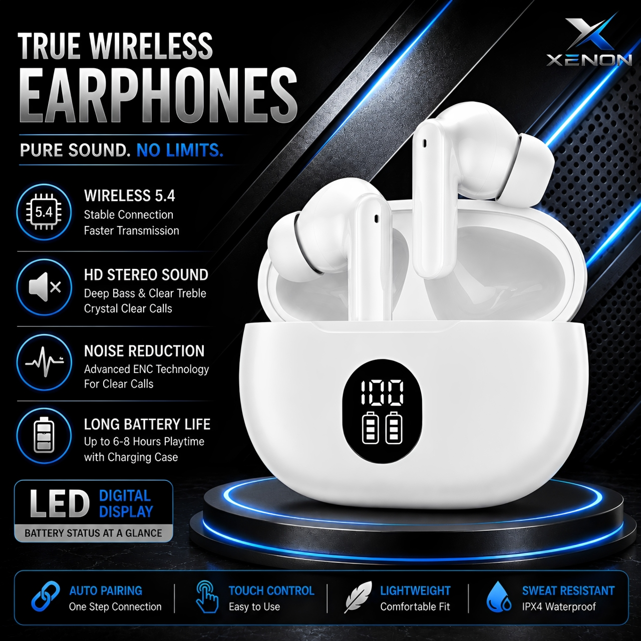 H895B Earbuds TWS (True Wireless Stereo) Bluetooth Airbuds | Earphones Headset | HD Stereo Sound | Compatible With All Bluetooth Devices.