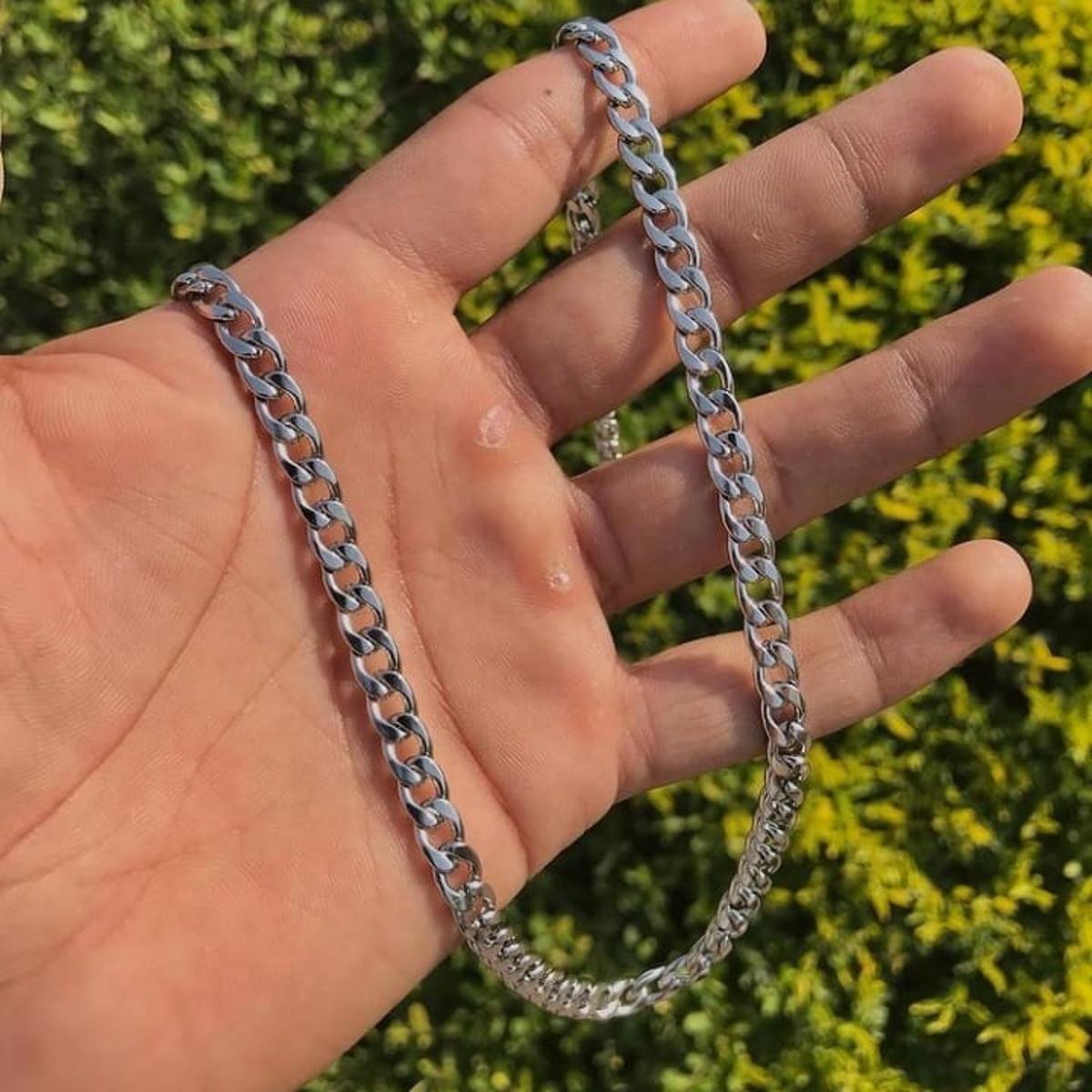 Silver Stainless Chain 100% Pure Original Steel Thin Cuban Chain For Men / Boys Neck