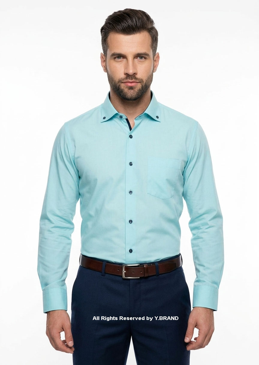 YBRAND-Aqua Blue shirt with black contrast-FS-1043