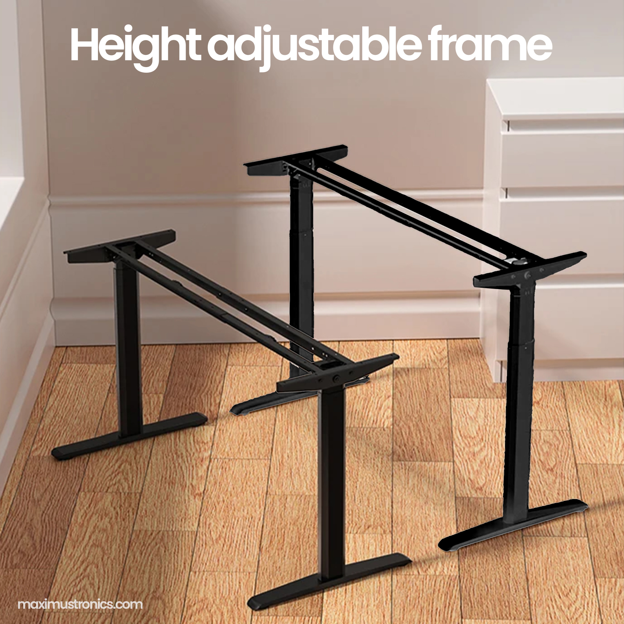 Height adjustable table frame extended width motorized standing desk