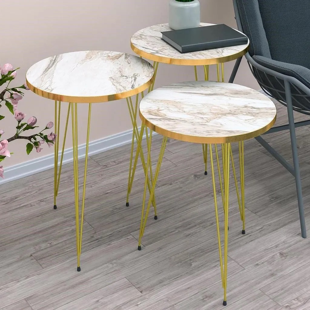COMFORT ZOON 1 Pcs / 2 pcs /Set of 3 Round Coffee Table HIGH Gloss Nesting End Tables - Round Wood Stacking Coffee Side Accent Tables with Metal Legs for Living Room, Home Office, Nightstands for Bedroom, Sturdy Easy Assembly - 3 Piece Modern Nesting