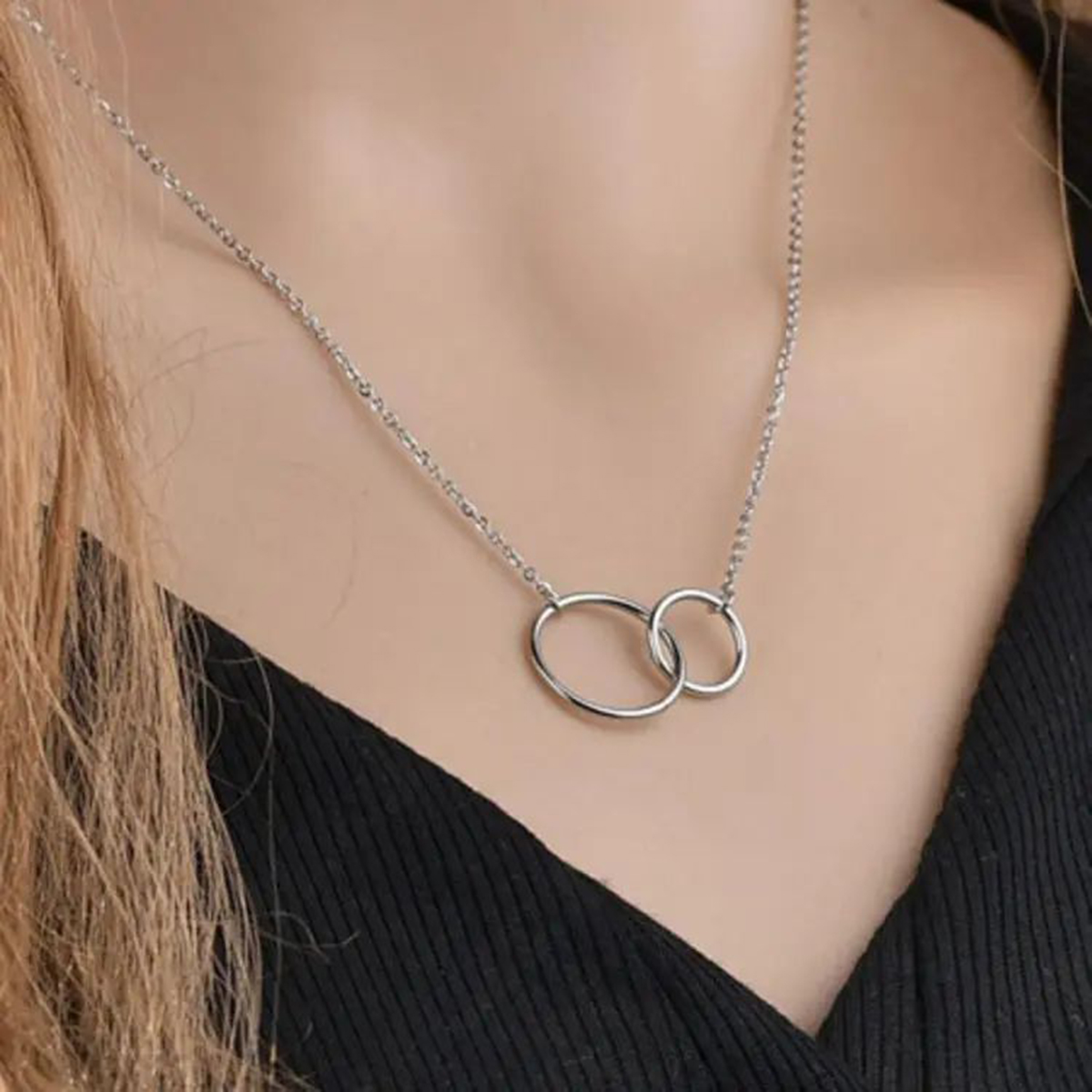 New Arrival Double Ring Clavicle Pendant Necklace for girls and women - Silver-Golden