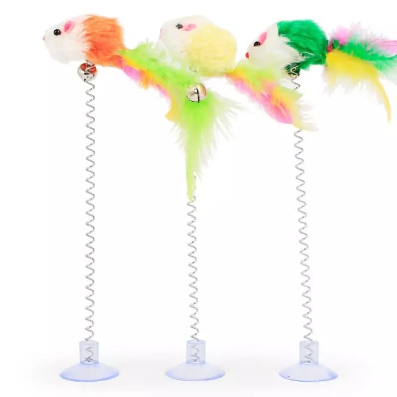 Pack of 2 pc Cat Toy Funny Interactive Suction Spring Cat Toy Cat Feather  Wand Cat Teaser Pet Interactive Supplies Cat Favor Random Color