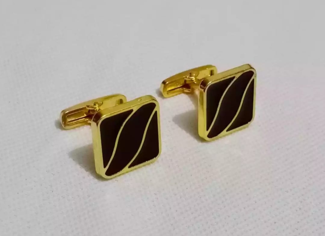 cufflinks Black and Golden Strips Design Cufflinks for Men