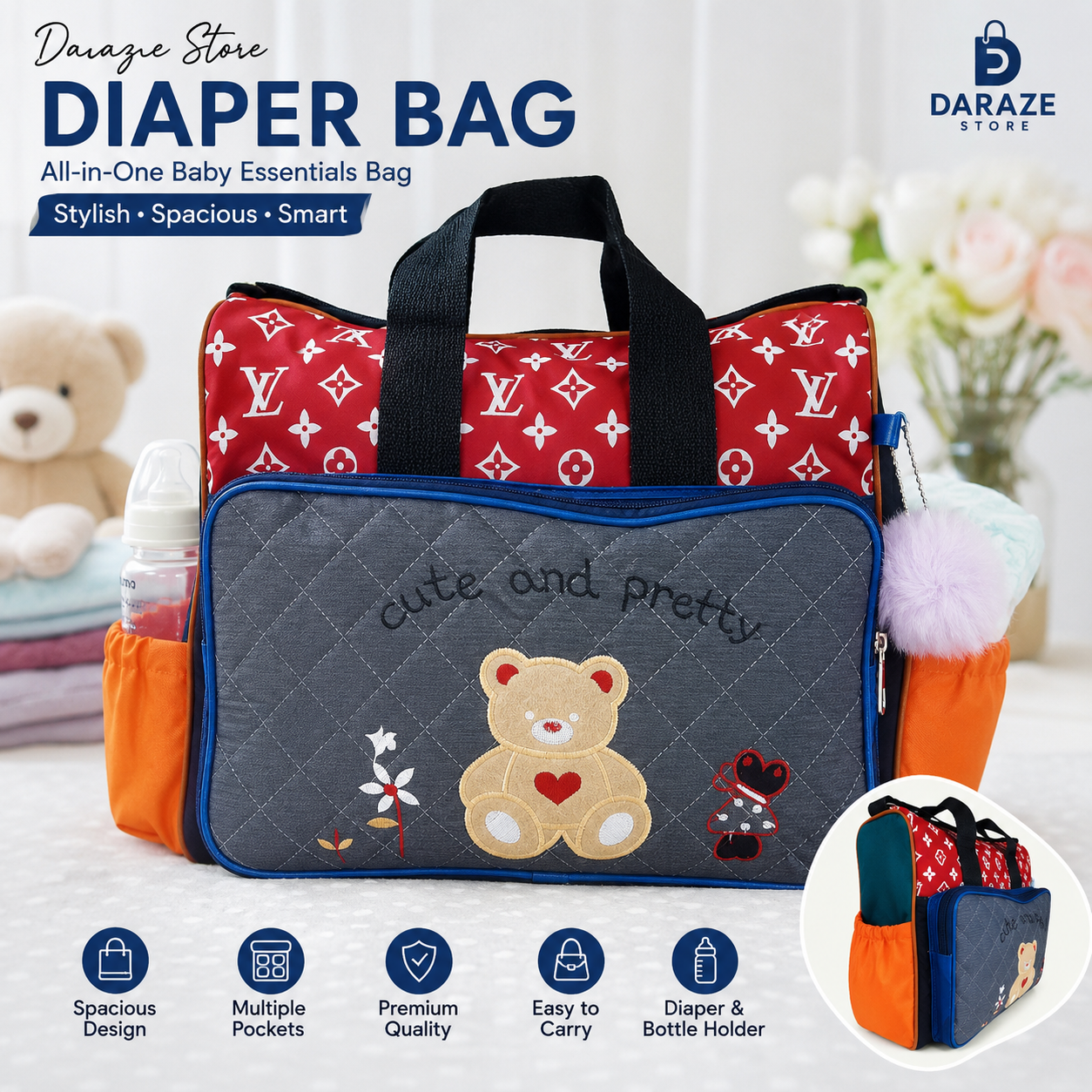 Baby Diaper Bag for Moms | Large Capacity Multi-Pocket Maternity Bag with Bottle Holder | Waterproof Travel Nappy Bag for Baby Essentials | Premium Multi-Pocket Baby Diaper Bag with Bottle Holder