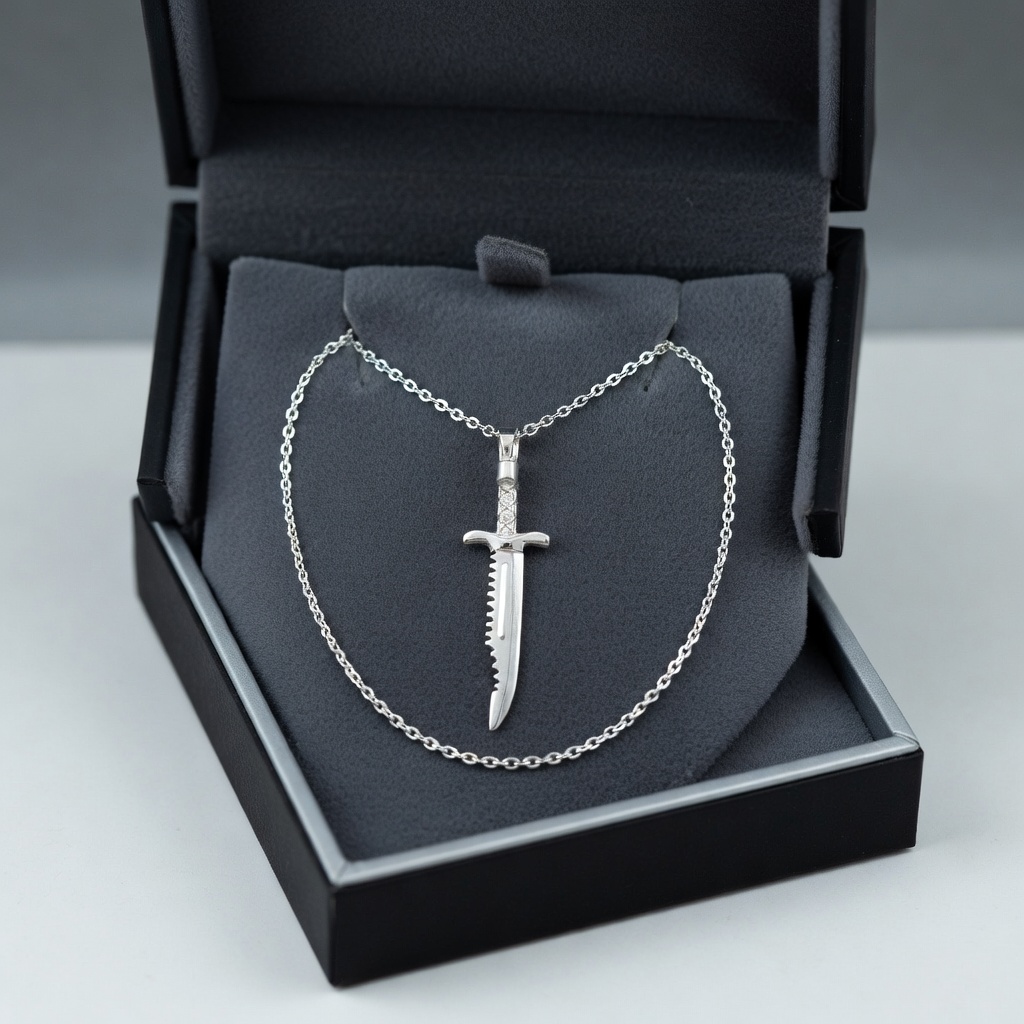 Vintage Silver Sword Pendant With Chain - Unisex Men Women Friendship Mens Boys Girls Ladies Knife Talwar Locket Necklace Set Couple Best Friend Ship Classic Vintage Silver Sword Pendant With Chain Unisex Men Women Knife Talwar Locket Necklace