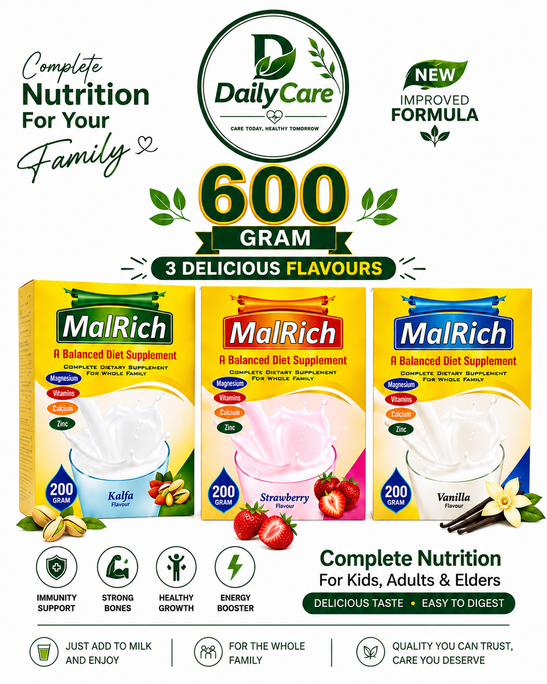 Malrich Weight Gain Powder Milk 600gm | Malrich Powder Milk | Malrich Milk | Malrich Milk Powder | Malrich Balanced Diet Supplement | Malrich Weight Gain Formula | Malrich High Protein Milk Powder | Malrich Daily Energy Powder | Malrich Healthy Growth