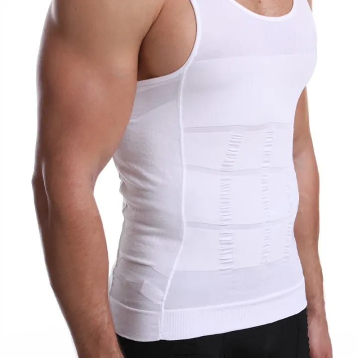 Slim N Lift Body Shaper Vest for Men – Compression Slimming Undershirt for Tummy Control & Back Support – Black/White