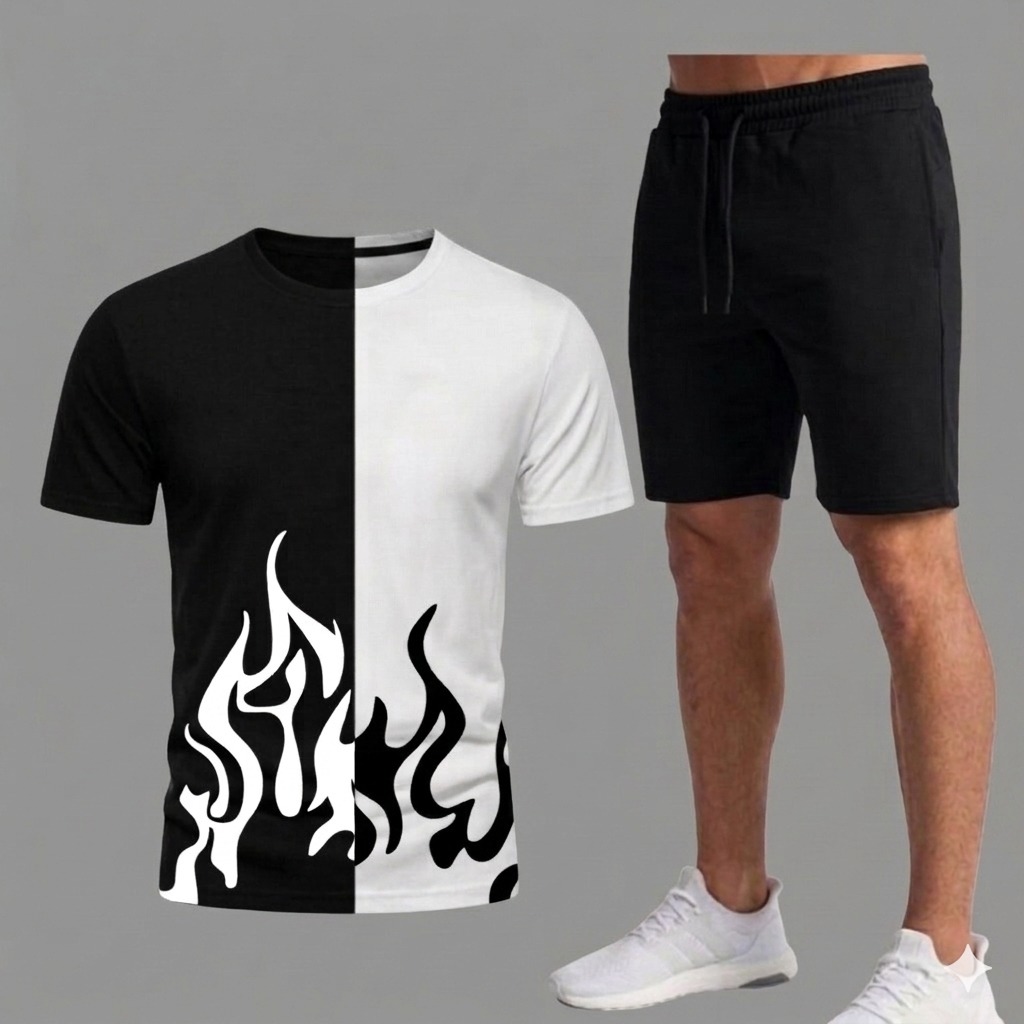 Summer Printed Tracksuit For Men & Boys - Soft & Comfortable Fabric T Shirt & Trouser Printed Tracksuit