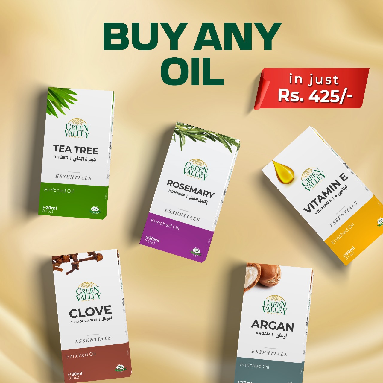 30ml oil - Buy any oil in Rs 325 - Garlic | Clove | Sweet Almond | Ginger | Bitter Almond | Castor | Orange | Rose | Argan | Eucalyptus | Peppermint | Onion | Vitamin E | Lavender | Tea Tree | Rosemary price in Pakistan